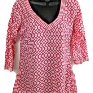 GRETCHEN SCOTT Designs Pink & Wite V-Neck Long Sleeve Women Tunic Size XSm. NWT